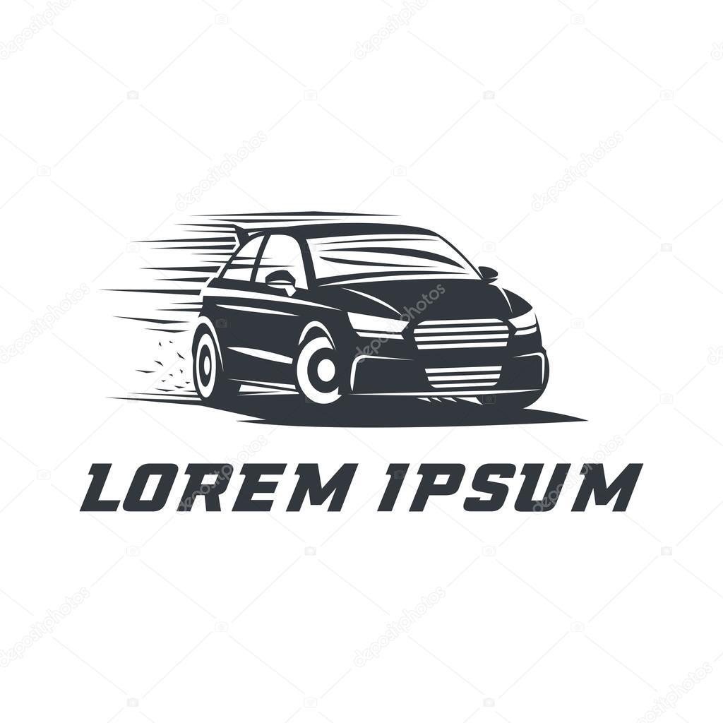 Sport car logo, emblem, badge, icon illustration on white background. Race car in fast motion. EPS10 Vector.
