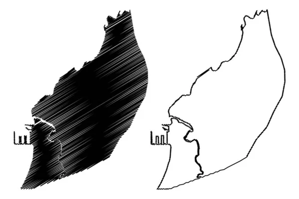 巴塔市 赤道几内亚共和国利托拉尔省 地图矢量图解 手绘草图巴塔市地图 — 图库矢量图片