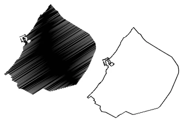 Orașul Benghazi Statul Libia Regiunea Cyrenaica Hartă Ilustrație Vectorială Schiță — Vector de stoc