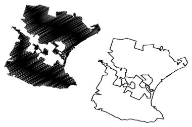 Port Elizabeth City (Güney Afrika Cumhuriyeti, RSA, Doğu Cape Eyaleti) harita vektör çizimi, Nelson Mandela Körfezi harita şehir karalama