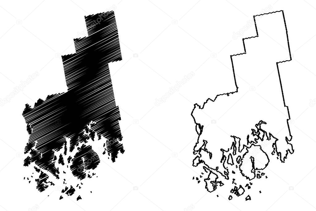 Hancock County, Maine (U.S. county, United States of America, USA, U.S., US) map vector illustration, scribble sketch Hancock Parish map