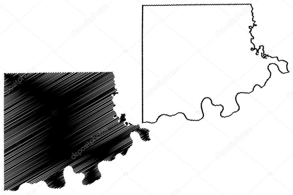 Carroll County, Missouri (U.S. county, United States of America, USA, U.S., US) map vector illustration, scribble sketch Carroll map