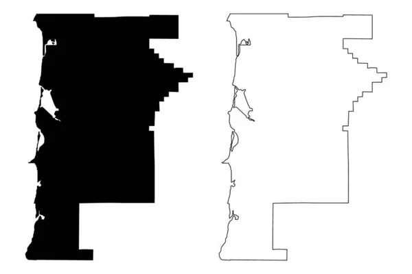 ティラモック郡 オレゴン州 アメリカ アメリカ アメリカ 地図ベクトル図 スケッチブルなスケッチティラモック地図 — ストックベクタ