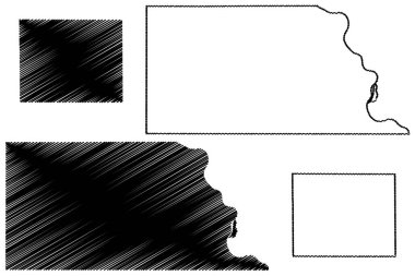 Thomas ve Richardson County, Nebraska (ABD, Amerika Birleşik Devletleri, ABD, ABD) harita vektör çizimi, çizim haritası