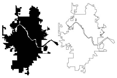 Cedar Rapids City, Iowa (ABD şehirleri, Amerika Birleşik Devletleri, ABD) harita vektör illüstrasyonu, çizim şehir Cedar Rapids