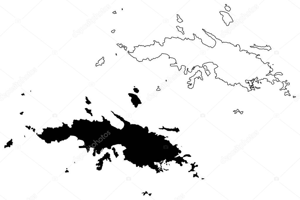 Saint Thomas District, United States Virgin Islands (U.S. county, United States of America, USA, U.S., US) map vector illustration, scribble sketch St. Thomas Island map