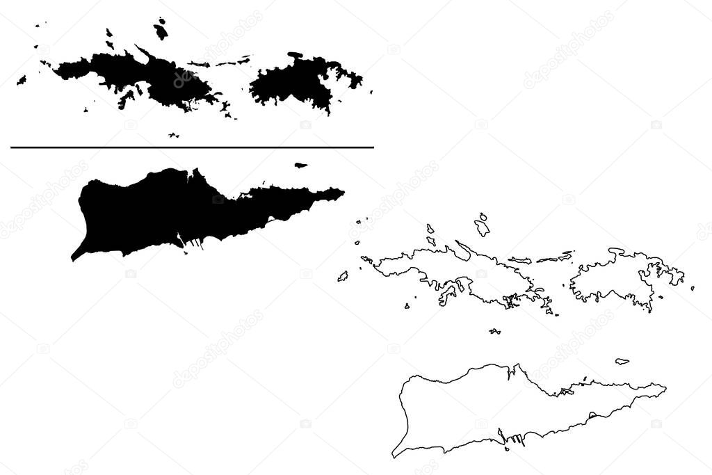 Virgin Islands of the United States of America (United States of America, USA, US) map vector illustration, scribble sketch United States Virgin Islands (Saint Thomas, Saint John, Saint Croix) map