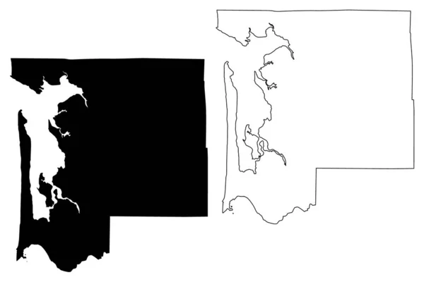 华盛顿州太平洋县 地图矢量图解 草图太平洋地图 — 图库矢量图片