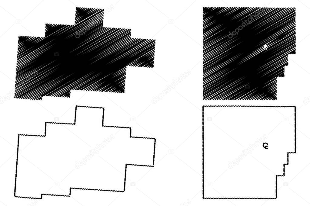 Hocking and Hancock County, Ohio State (U.S. county, United States of America, USA, U.S., US) map vector illustration, scribble sketch map