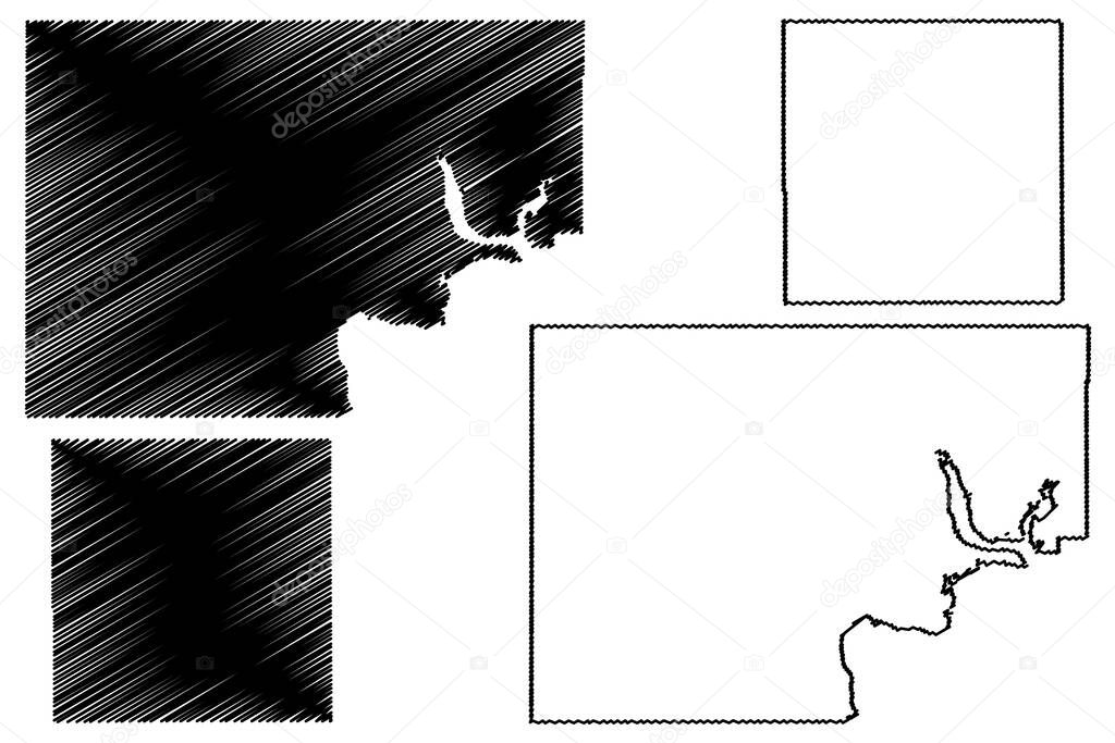 Kay and Kingfisher County, Oklahoma State (U.S. county, United States of America, USA, U.S., US) map vector illustration, scribble sketch map