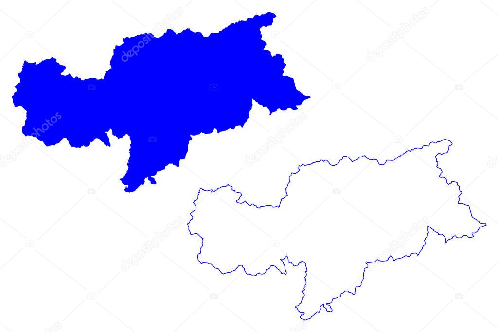 South Tyrol (Italy, Italian Republic, Trentino-South Tyrol or Trentino-Alto Adige, Sudtirol Autonomous region) map vector illustration, scribble sketch Autonomous Province Bolzano South Tyrol map