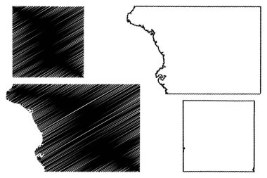 Walworth ve Sanborn County, Güney Dakota Eyaleti (ABD eyaleti, ABD, ABD, ABD) harita vektör çizimi, çizim haritası