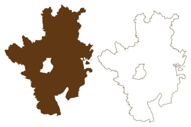 Rosenheim ilçesi (Federal Almanya Cumhuriyeti, Yukarı Bavyera kırsal bölgesi, Özgür Bavyera Eyaleti) harita vektör çizimi, karalama Rosenheim haritası