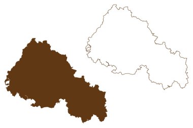 Rhon-Grabfeld ilçesi (Almanya Federal Cumhuriyeti, Fransa kırsal bölgesi, Bavyera Serbest Eyaleti) harita vektör çizimi, çizim çizimi Rhon Grabfeld haritası