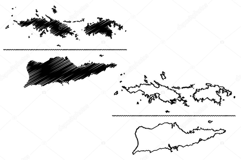 Virgin Islands of the United States of America (United States of America, USA, US) map vector illustration, scribble sketch United States Virgin Islands (Saint Thomas, Saint John, Saint Croix) map