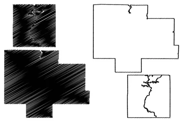 威斯康星州兰格莱德和林肯县 地图矢量图解 速写草图 — 图库矢量图片