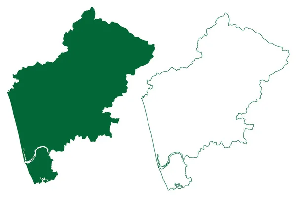 マラプラム郡 インド共和国ケーララ州 地図ベクトル図 スケッチブック マラプラム地図 — ストックベクタ