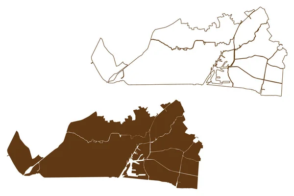 埃姆登市 德意志联邦共和国 下萨克森州 地图矢量图解 速写草图埃姆登地图 — 图库矢量图片