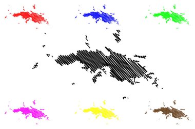 Saint Thomas Bölgesi, ABD Virgin Adaları (ABD eyaleti, Amerika Birleşik Devletleri, ABD, ABD, ABD) harita vektör çizimi, çizim Aziz Thomas Adası haritası