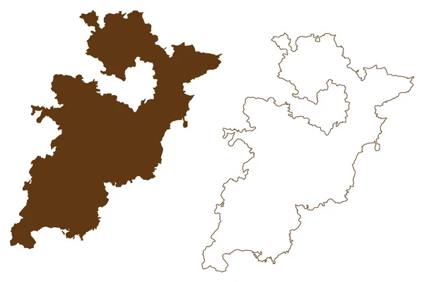 Wartburgkreis地区 ドイツ連邦共和国 チューリンゲン自由州 地図ベクトル図 スクリブルスケッチWartburgkreis地図 — ストックベクタ