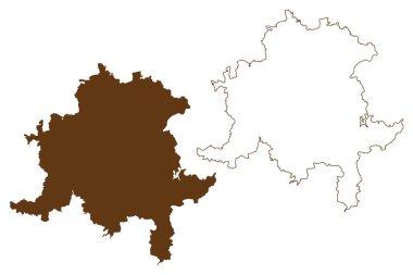Saalfeld-Rudolstadt ilçesi (Federal Almanya Cumhuriyeti, kırsal bölge, Özgür Thüringen Eyaleti) harita vektör çizimi, çizim Saalfeld Rudolstadt haritası