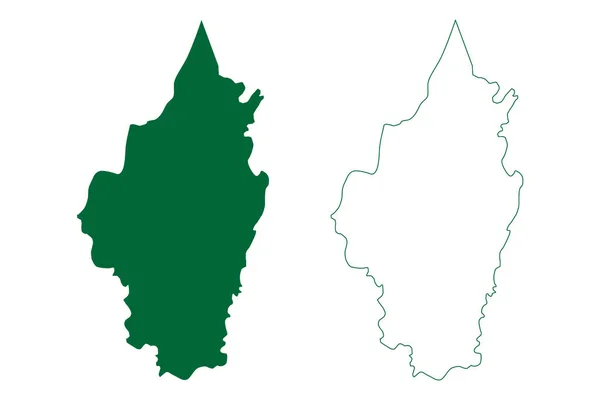 コラシブ郡 インド共和国ミゾラム州 地図ベクトル図 スケッチブック コラシブ地図 — ストックベクタ