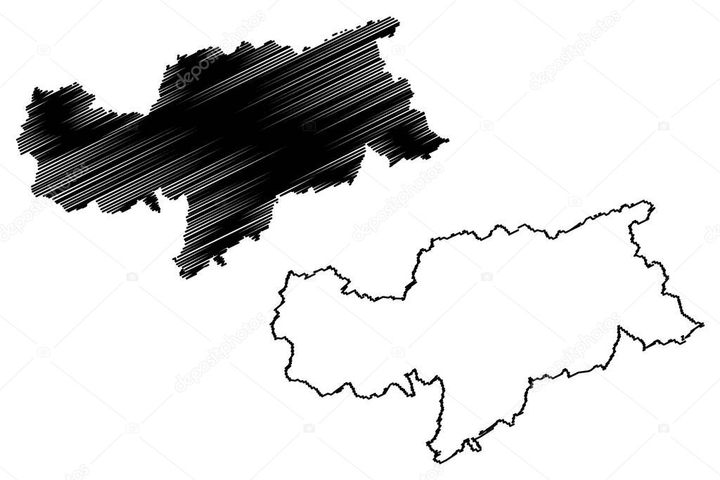 South Tyrol (Italy, Italian Republic, Trentino-South Tyrol or Trentino Alto Adige, Sudtirol Autonomous region) map vector illustration, scribble sketch Autonomous Province Bolzano  South Tyrol map