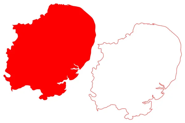 英格兰东部地区 联合王国 英格兰地区 地图矢量图解 速写草图英格兰东部地图 — 图库矢量图片