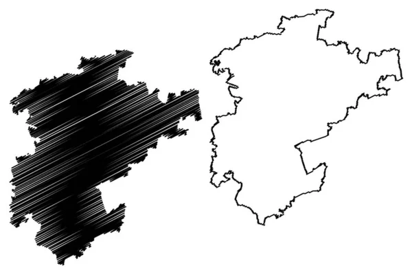 バーニム郡 ドイツ連邦共和国 ブランデンブルク州 地図ベクトル図 スクリブルスケッチバーニム地図 — ストックベクタ