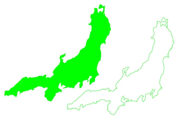 Isola Honshu Giappone Asia Orientale Arcipelago Giapponese Mappa Vettoriale Illustrazione — Vettoriale Stock