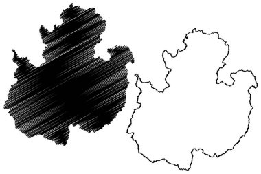 Fulda ilçesi (Federal Almanya Cumhuriyeti, Kassel bölgesi, Hessen eyaleti, Hesse eyaleti, Hesse, Hessia) harita vektör çizimi, karalama çizimi Hersfeld Fulda haritası