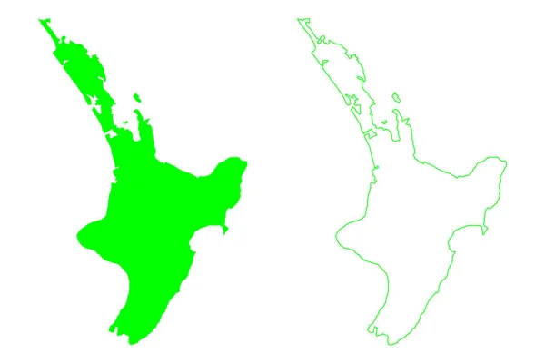 Βόρεια Νησί Νέα Ζηλανδία Χάρτη Διανυσματική Απεικόνιση Scribble Σκίτσο Ika — Διανυσματικό Αρχείο