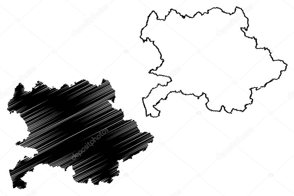 Giessen district (Federal Republic of Germany, rural district Giessen region, State of Hessen, Hesse, Hessia) map vector illustration, scribble sketch Giessen map