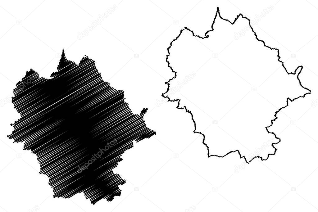 Limburg-Weilburg district (Federal Republic of Germany, rural district Giessen region, State of Hessen, Hesse, Hessia) map vector illustration, scribble sketch Limburg Weilburg map