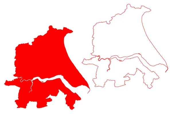 ハンバーサイド郡 イギリス 非大都市圏とイングランドの儀式的な郡 地図ベクトル図 スケッチハンバーサイド地図 — ストックベクタ