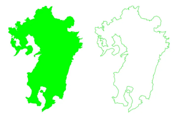 Ilha Kyushu Japão Ásia Oriental Arquipélago Japonês Mapa Ilustração Vetorial — Vetor de Stock