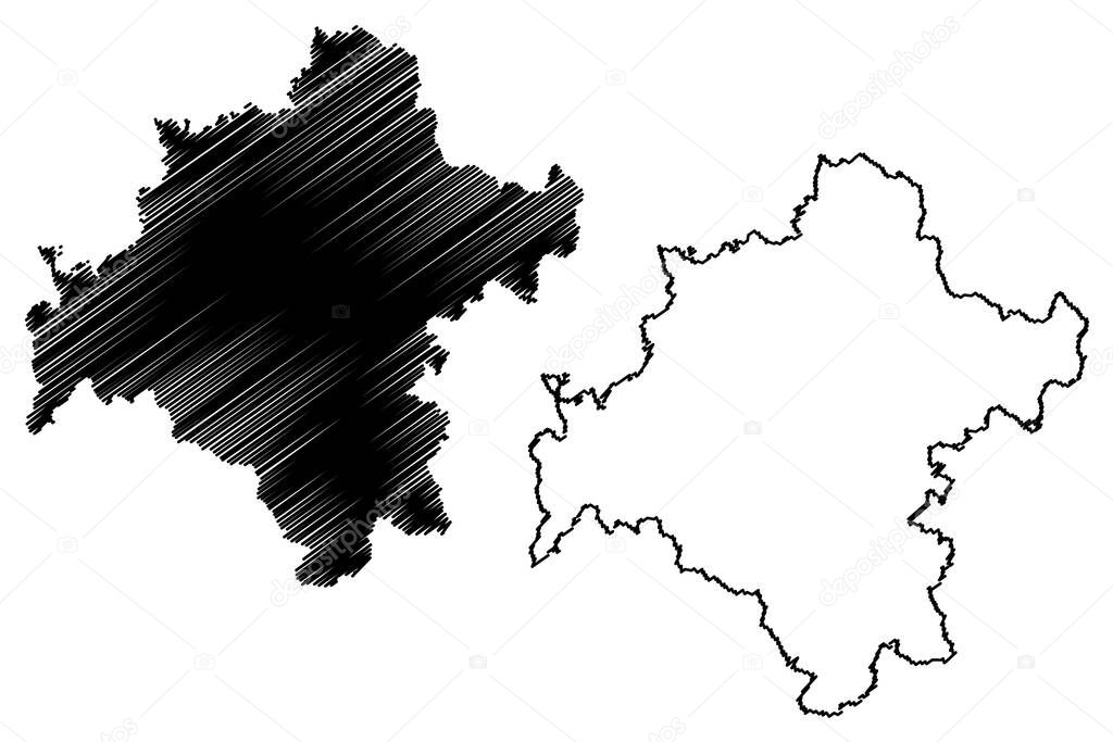 Schmalkalden-Meiningen district (Federal Republic of Germany, rural district, Free State of Thuringia) map vector illustration, scribble sketch Schmalkalden Meiningen map