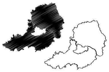 Straubing-Bogen ilçesi (Almanya Federal Cumhuriyeti, Aşağı Bavyera kırsal bölgesi, Özgür Bavyera Eyaleti) harita vektör çizimi, çizim Straubing Bogen haritası