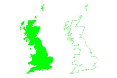 Büyük Britanya adası (Britanya Krallığı, Britanya Adaları, İngiltere, İskoçya, Galler) harita vektör çizimi, çizim haritası