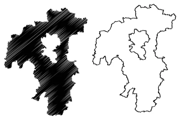 Landkreis Würzburg Bundesrepublik Deutschland Landkreis Unterfranken Freistaat Bayern Kartenvektorillustration Kritzelskizze — Stockvektor