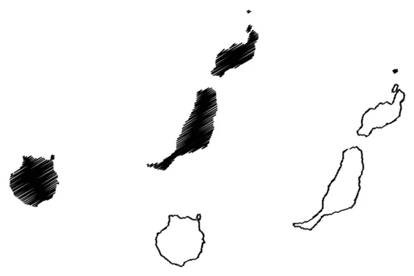 拉斯帕尔马斯省 西班牙王国 加那利群岛 地图矢量图解 速写草图Gran Canaria Fuerteventura和Lanzarote地图 — 图库矢量图片