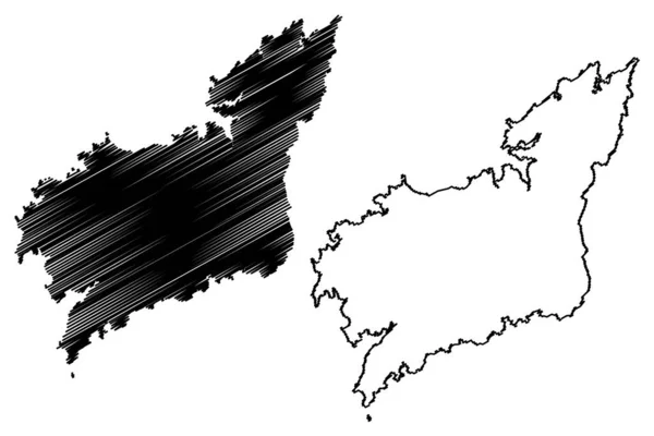 科鲁纳省 西班牙王国 加利西亚自治区 地图矢量图解 手绘草图拉科鲁纳地图 — 图库矢量图片