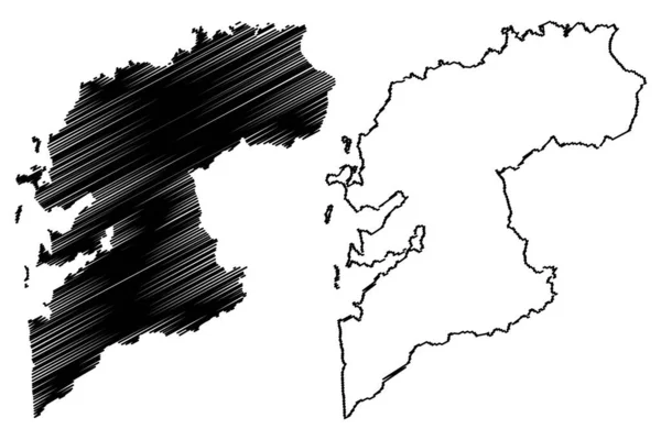 ポンテベドラ州 スペイン王国 ガリシア自治区 地図ベクトル図 スケッチブルなスケッチポンテベドラ州地図 — ストックベクタ