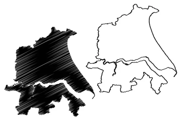 ハンバーサイド郡 イギリス 非大都市圏とイングランドの儀式的な郡 地図ベクトル図 スケッチハンバーサイド地図 — ストックベクタ