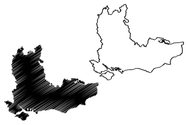 Юго Восточная Англия Великобритания Регион Англии Векторная Иллюстрация Карты Начертательный — стоковый вектор
