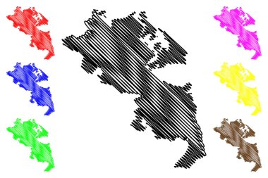 Vorpommern-Greifswald ilçesi (Federal Almanya Cumhuriyeti, kırsal bölge, Mecklenburg-Vorpommern eyaleti, Batı Pomerania veya Batı) harita vektör çizimi, Vorpommern Greifswald harita çizimi