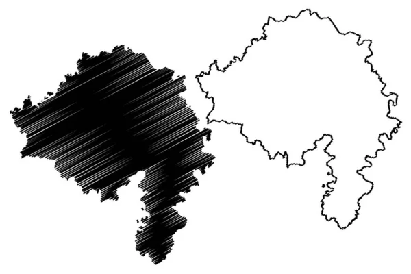裏地地区 マディヤ プラデーシュ州 インド チャンバル県 地図ベクトルイラスト スケッチ — ストックベクタ