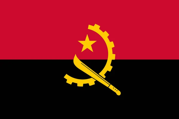 Bandera Nacional República Angola Vector Machete Emblema Engranaje Centro — Vector de stock