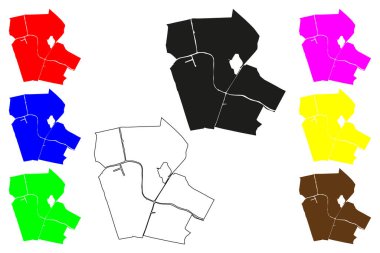 Alphen aan den Rijn şehri (Hollanda, Hollanda, Güney Hollanda) harita vektör çizimi, Ren veya Ren haritasına Alphen üzerine çizim
