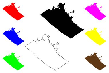 Jubail şehri (Suudi Arabistan Krallığı, KSA, Doğu Eyaleti) harita vektör çizimi, çizim Al-Jubayl haritası